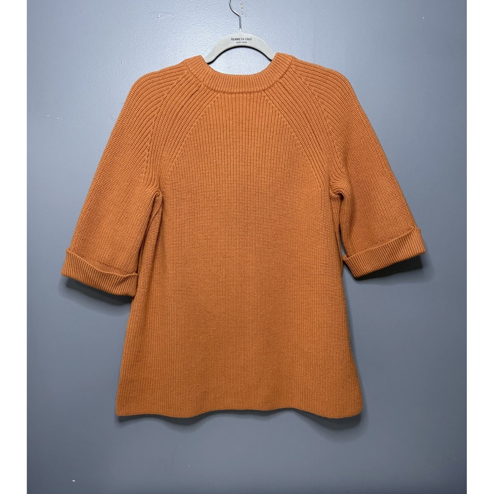 COS Sweater Womens XS Orange 100% Wool Raglan 3/4 Sleeve Chunky Knit Boxy Slits - Picture 3 of 11